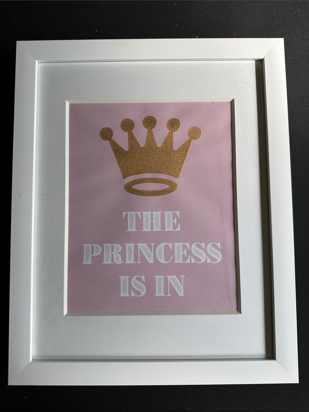White Frame "The Princess Is In" Pink & Gold Wall Art